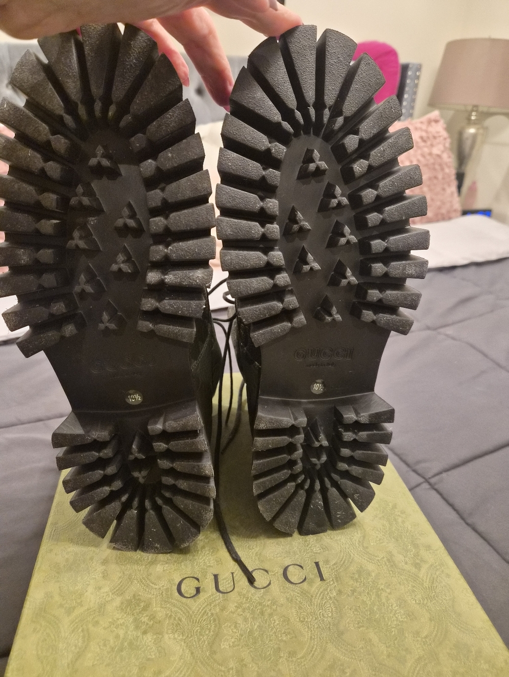Mens Gucci Dark Olive Green Monogram Lug Sole Combat Boots - Picture 4 of 9